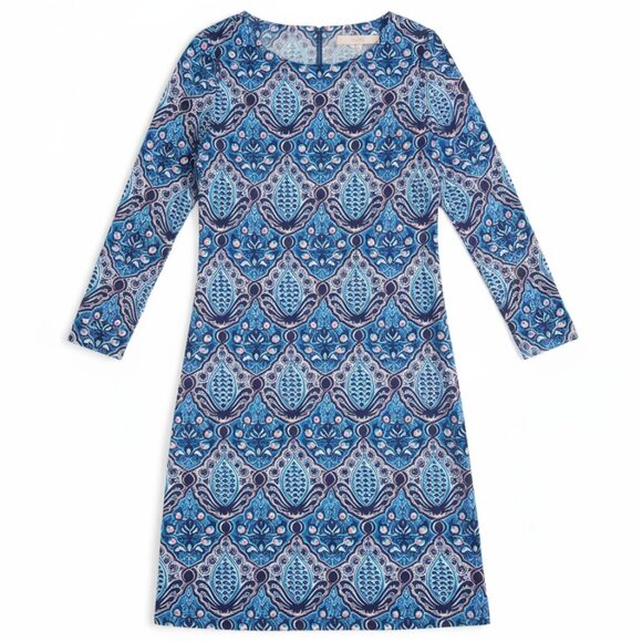 Ann Taylor LOFT Blue Pink Baroque Geometric Print Tie Waist Shift Dress X‎ Small - Picture 2 of 8